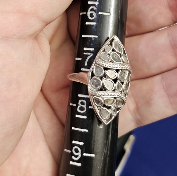 Polki diamond ring size 7.5. Genuine diamond slices. Set in solid sterling silve - Picture 6 of 8